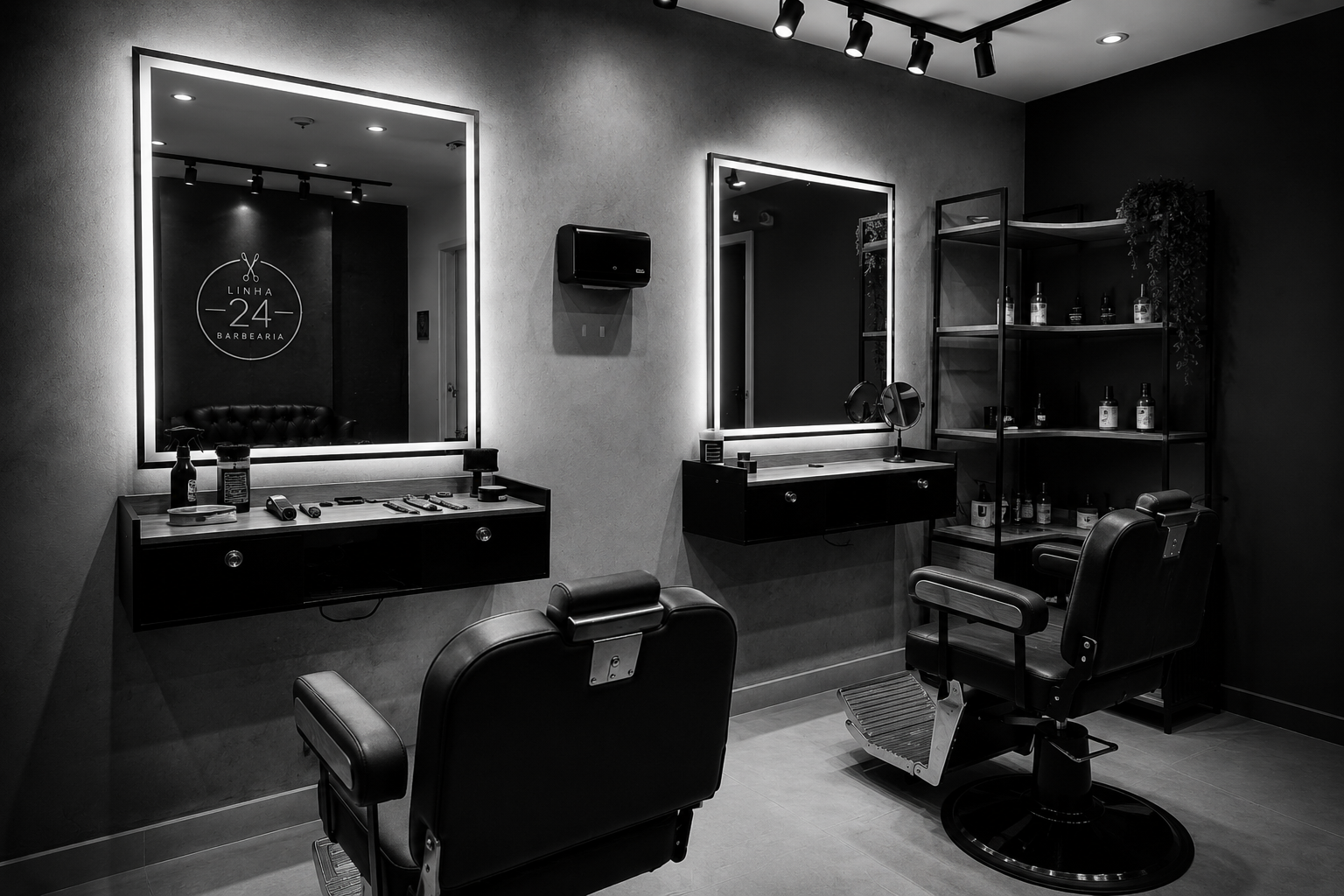 Ambiente interno da Linha 24 Barbearia